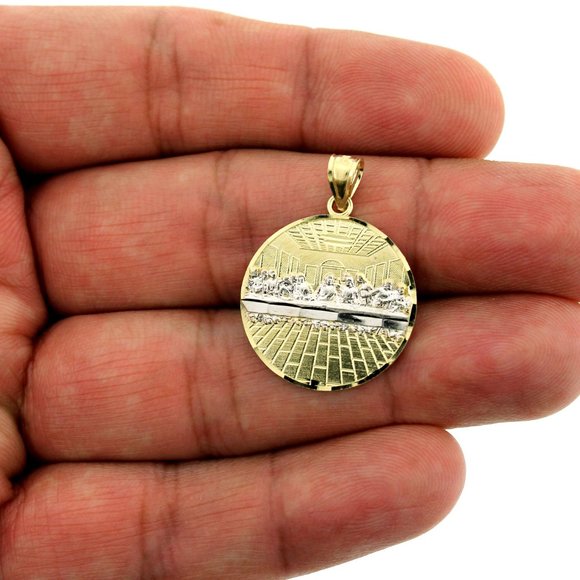 Real 10K Yellow Gold Round Last Supper Charm Pendant - Picture 1 of 6